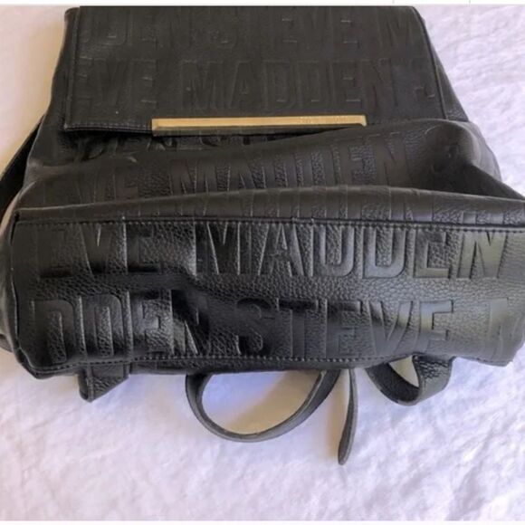 Steve madden black faux leather all over logo square backpack rucksack bag main image 7